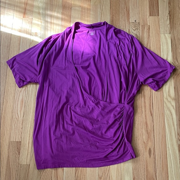 Lands' End Tops - Lands' End Top Womens 3X Purple Wrap Front Short Sleeve Active Workout Lounge